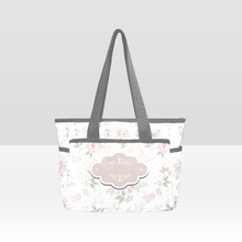 Load image into Gallery viewer, Personalized  Diaper Bag Tote Light Pink Floral and Gray - Waterproof Mommy Bag Tote