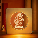 Unicorn Custom Engraved Name Night Light Personalized Wooden Frame Lamp