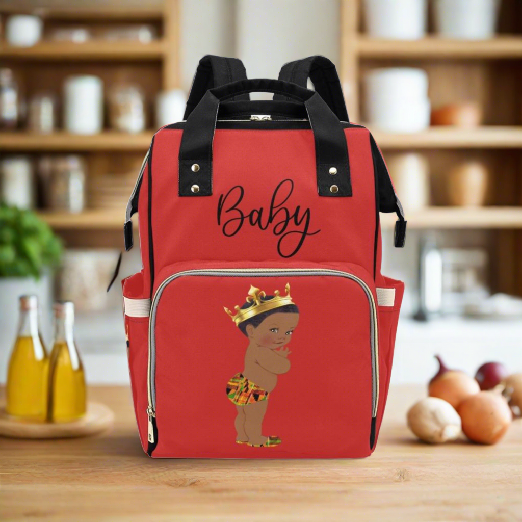 Designer Diaper Bag Ethnic African American King Baby Boy Dark Red TJtoddles