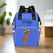 Load image into Gallery viewer, Designer Diaper Bag - Ethnic African American King Baby Boy - Royal Blue Waterproof Diaper Bag Backpack