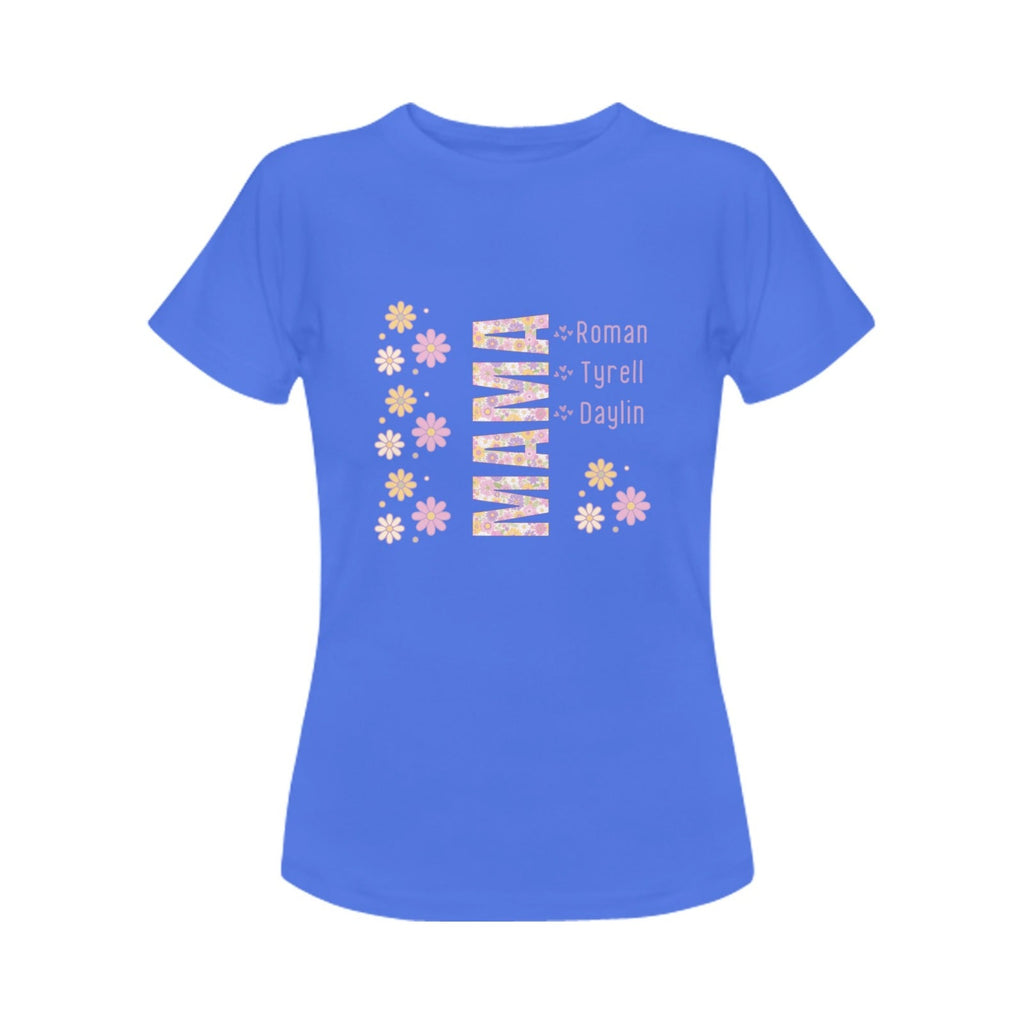 Personalized MAMA T-shirt With Kids Names Retro Floral in Classic Colors 100% Cotton Jersey Knit