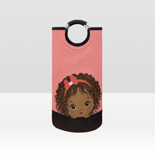 Load image into Gallery viewer, African American Baby Girl Large Laundry Basket Round Laundry Hamper in Coral