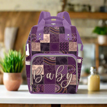Load image into Gallery viewer, Diaper Bag Backpack - Soft Purple, Tan And Gold Quiltwork Diaper Bag Backpack