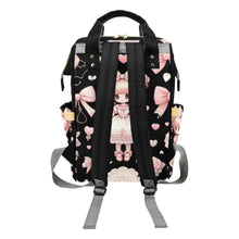 Load image into Gallery viewer, Personalized Diaper Bag, Baby Doll in Pink Bow on Black - Coquette Diaper Bag Waterproof Backpack, Pink Vintage for Girls