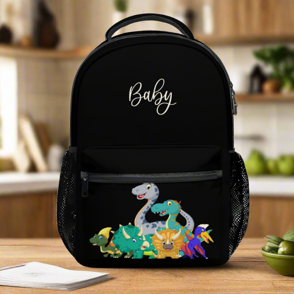 Personalized School Backpack Bag Insulated Lunch Tote Bag Pencil Bag Pouch Set of 3 for School With Cute Dinosaurs