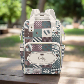 Personalized Patchwork Nautical Style with Label and Name Multi-Function Backpack