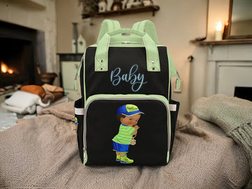 Diaper Bag Backpack - Super Cute African American Baby Boy Fresh Prince - Bling - Waterproof