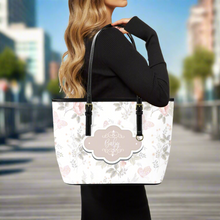 Load image into Gallery viewer, Floral Leather Tote Bag Personalized For Baby Genuine Cross-Grain Leather for Baby Shower