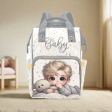 Baby Boy Blonde With Teddy Bear Moons and Stars Diaper Backpack Waterproof Backpack