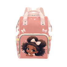 Load image into Gallery viewer, Baby Black Girl in Pink Bow - Coquette Diaper Bag Waterproof Backpack