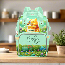 Load image into Gallery viewer, Personalized Diaper Bag - Pooh Bear Honeybee Love in the 100 Acre Wood Diaper Bag Backpack