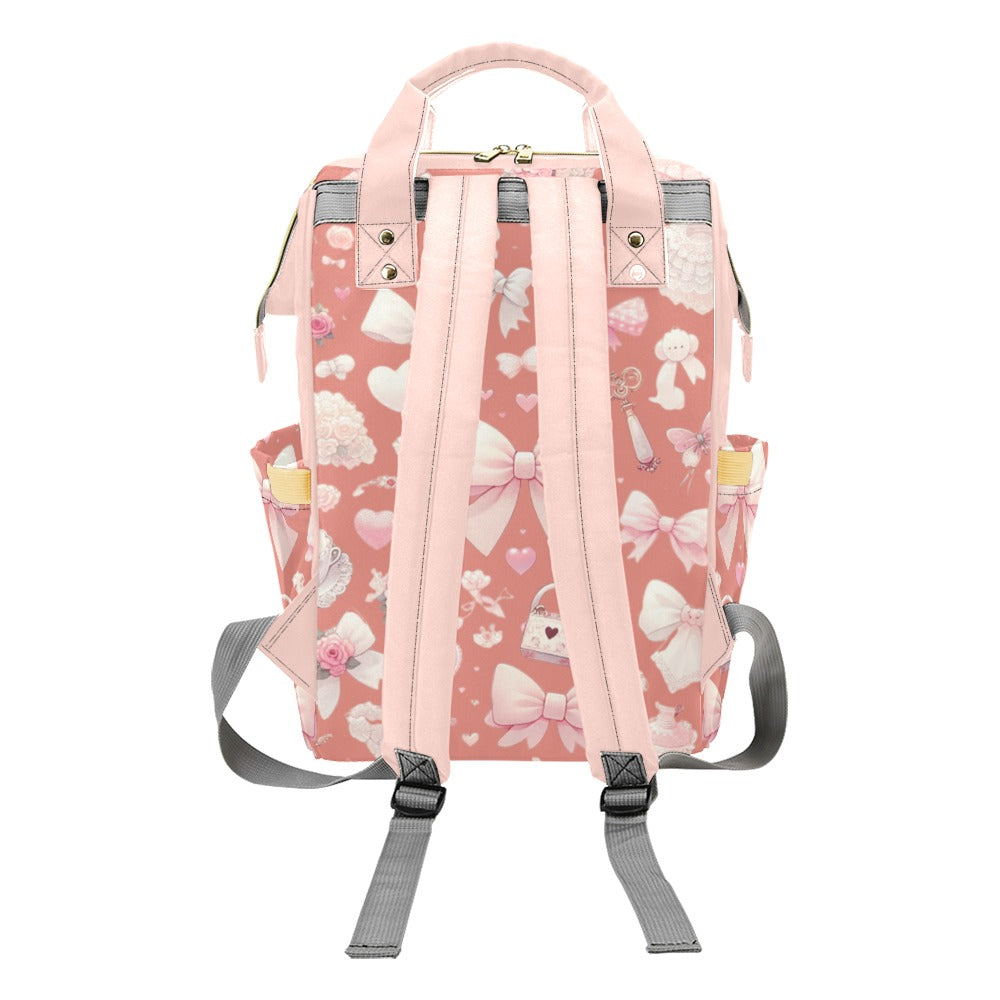Baby Black Girl in Pink Bow - Coquette Diaper Bag Waterproof Backpack