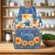 Load image into Gallery viewer, Diaper Bag Backpack - Watercolor Floral Smileys Girls Personalized Diaper Backpack