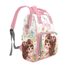Load image into Gallery viewer, Baby Girl Pink Bows Meadow and Butterflies Diaper Bag Backpack