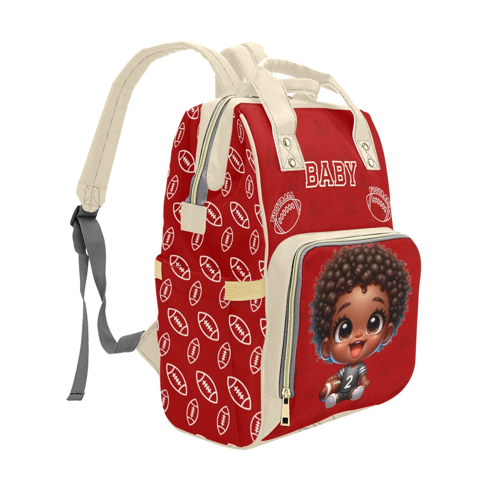 Football African American Baby Boy Red Tan Multi-Function Waterproof Backpack