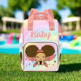 Biracial - Multi-Racial Pretty Eyes Baby Girl Fairy Princess Rainbow Coral Diaper Bag Backpack