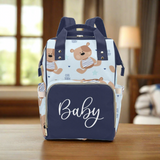 Diaper Bag Backpack | Adorable Teddy Bear - Dark And Light Blue Waterproof Diaper Bag