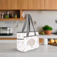 Load image into Gallery viewer, Personalized  Diaper Bag Tote Light Pink Floral and Gray - Waterproof Mommy Bag Tote