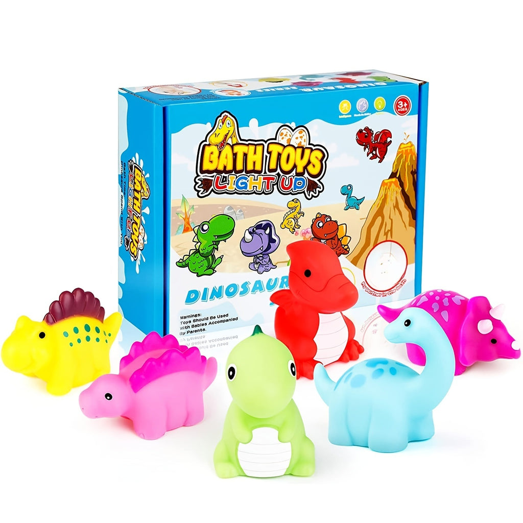 6 Pcs/Pack Dinosaur Bath Toys Light-Up