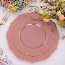 Load image into Gallery viewer, 100PCS Plastic Plates With Gold Rim - Disposable Plates with Mauve Handle For Wedding &amp; Party &amp; Easter Serve For 20 Guests