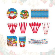 Load image into Gallery viewer, Christmas 10-piece set  Set Party Supplies Snowman Disposable Tableware Paper Plates and Napkins Banners Plastic tablecloths Cutlery Serves 50 for Merry Christmas Party Home Indoor Outdoor Decor