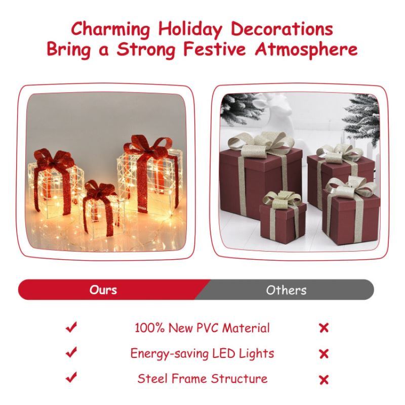 Christmas Lighted Gift Boxes Decorations for Indoor & Outdoor