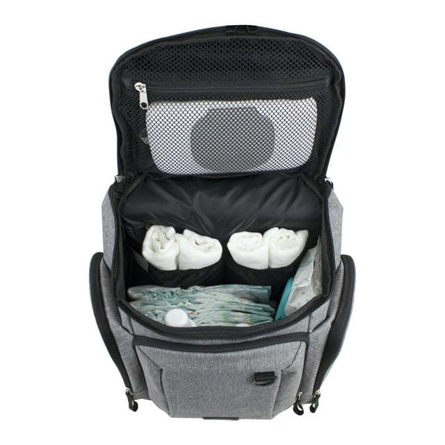 Eastsport Wooster St. Backpack Diaper Bag with Adjustable Shoulder Straps, Bonus Changing Pad, Stroller Straps and Insulated Zipper Pockets, Light Grey