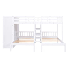 Load image into Gallery viewer, Full-Over-Twin-Twin Bunk Bed with Shelves, Wardrobe and Mirror, White