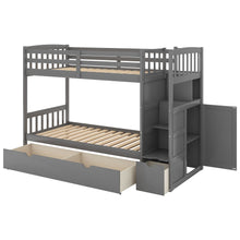 Load image into Gallery viewer, Twin over Full/Twin Bunk Bed, Convertible Bottom Bed, Storage Shelves and Drawers, Gray