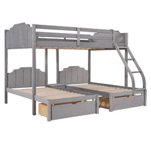 Load image into Gallery viewer, Full Over Twin &amp; Twin Bunk Bed, Velvet Triple Bunk Bed with Drawers and Guardrails, Gray