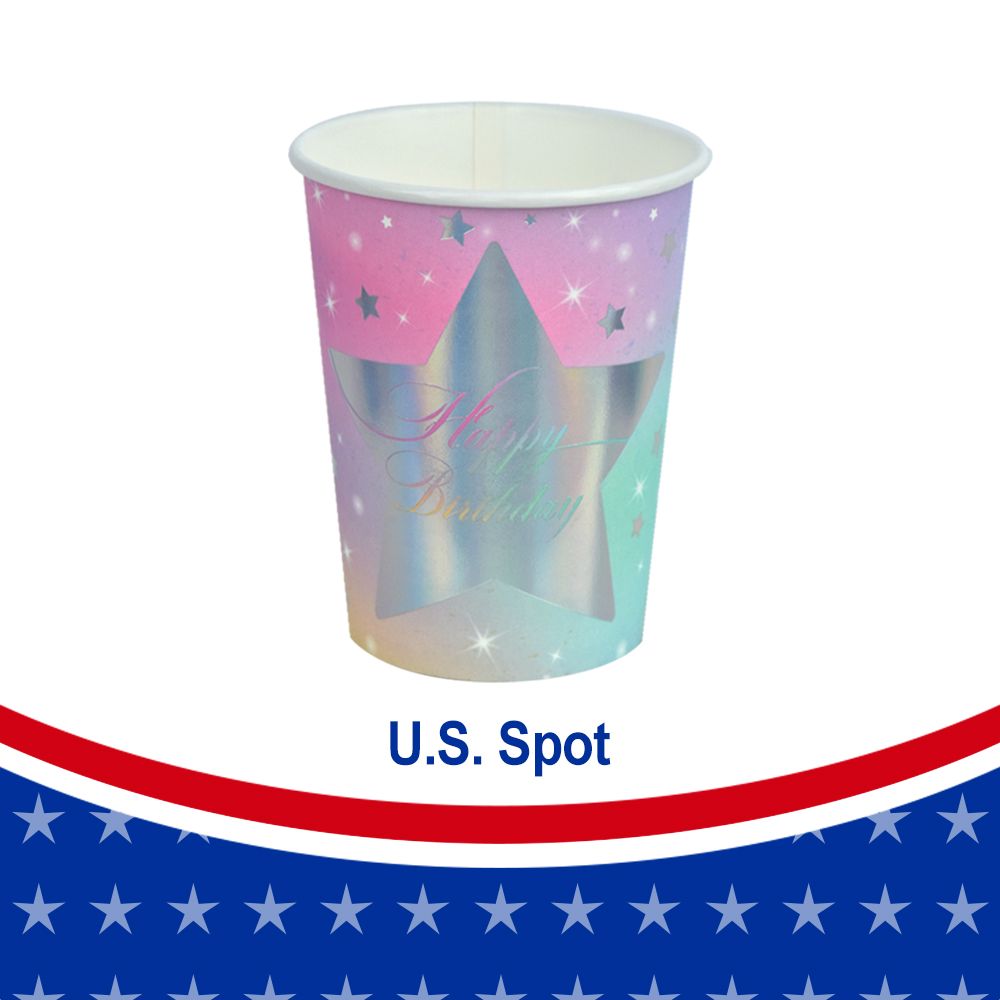 Starry Solid Color Iridescent Silver Birthday Celebration Paper Cups Birthday Party Supplies A total of 72