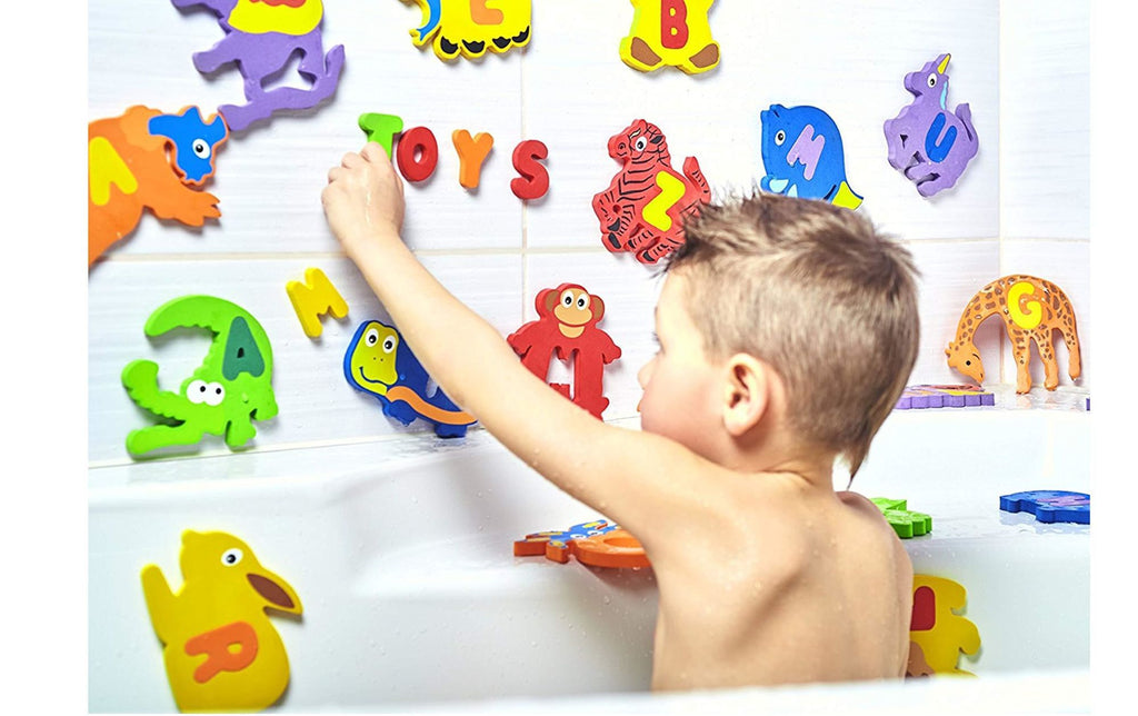 Non Toxic Foam Bath Toys 52 Items Premium Educational Floating Bathtub Preschool Alphabet Letters Animals Fun Bathing for Baby Toddlers Kids Girls Boys Set 26 Puzzles