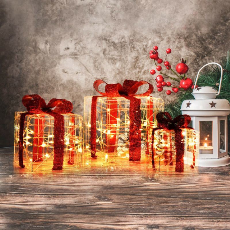 Christmas Lighted Gift Boxes Decorations for Indoor & Outdoor