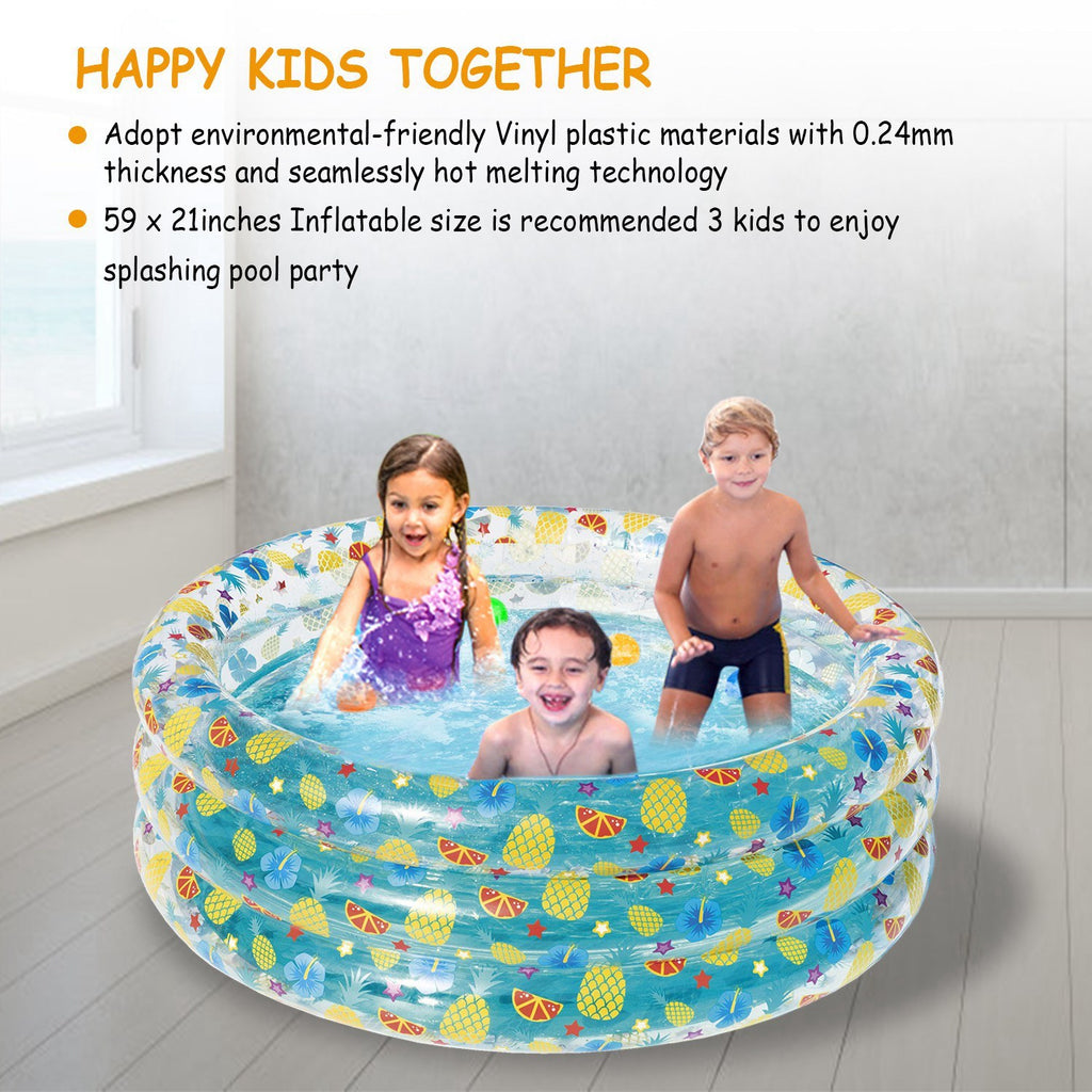 59x21in Inflatable Swimming Pool Blow Up Family Pool For 3 Kids Foldable Swim Ball Pool Center