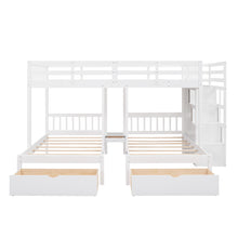 Load image into Gallery viewer, Full Over Twin &amp; Twin Bunk Bed, Wood Triple Bunk Bed with Drawers and Guardrails (White)