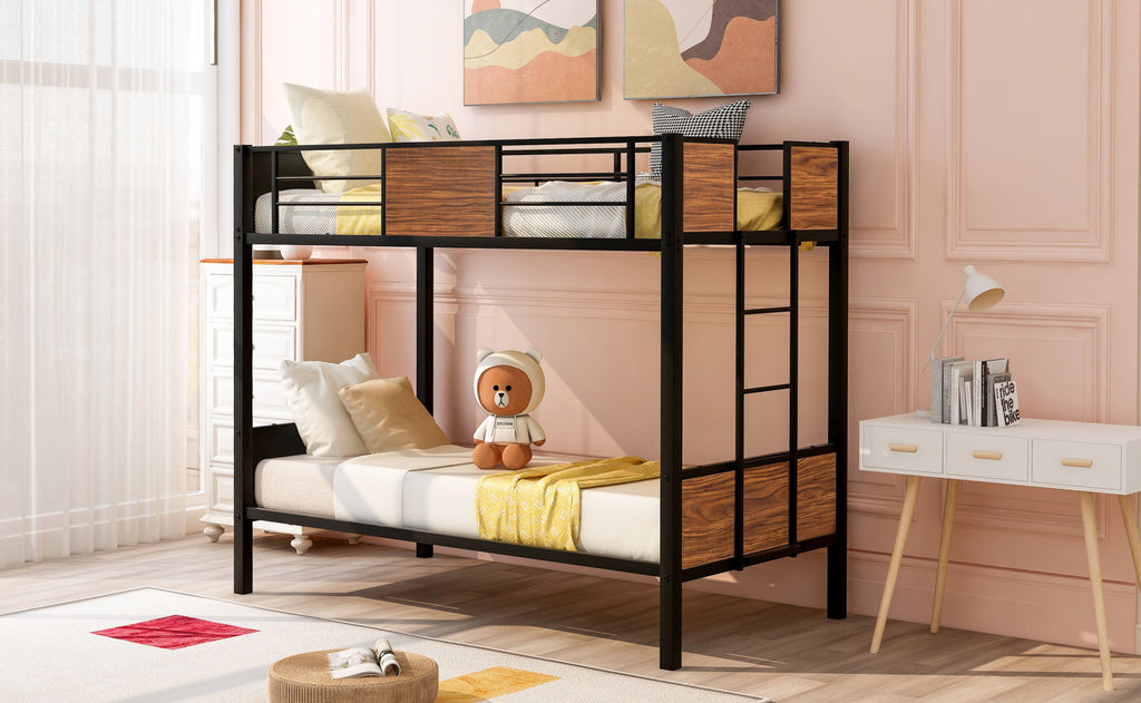 Twin-over-twin bunk bed modern style steel frame bunk bed with safety rail