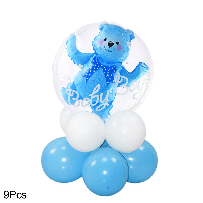 4D Transparent Baby Shower Boy Girl Bear Bubble Ball Kids 1st Birthday Party Blue Pink Helium Balloon Gender Reveal Decoration