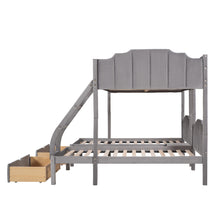 Load image into Gallery viewer, Full Over Twin &amp; Twin Bunk Bed, Velvet Triple Bunk Bed with Drawers and Guardrails, Gray