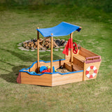 Outsunny Pirate Ship Sandbox with Cover and Rudder