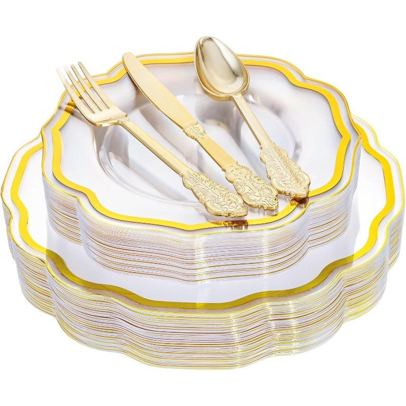 150PCS Plastic Plates& Silverware-Include 30Dinner Plates, 30Salad plates, 90 Disposable Utensils