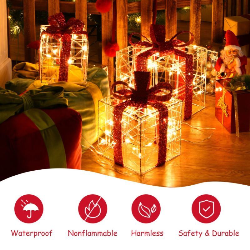 Christmas Lighted Gift Boxes Decorations for Indoor & Outdoor