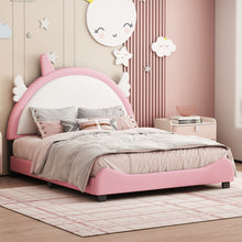 Load image into Gallery viewer, Cute Full size Upholstered Bed With Unicorn Shape Headboard