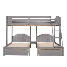 Load image into Gallery viewer, Full Over Twin &amp; Twin Bunk Bed, Velvet Triple Bunk Bed with Drawers and Guardrails, Gray