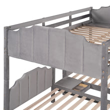 Load image into Gallery viewer, Full Over Twin &amp; Twin Bunk Bed, Velvet Triple Bunk Bed with Drawers and Guardrails, Gray