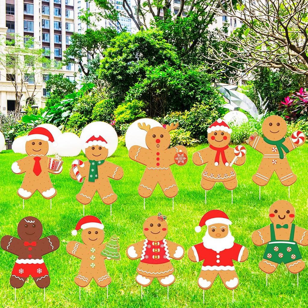 Christmas Gingerbread Yard Sign Xmas Gingerbread Man Shaped Lawn Garden Signboard Christmas Outdoor Yard Signs Decor for Holiday Pathway Patio Garden Party Decoration Supplies