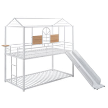 Load image into Gallery viewer, Twin Over Twin Metal Bunk Bed ,Metal Housebed With Slide,Three Colors Available.(White with White Slide)(OLD SKU :LP000095AAK)