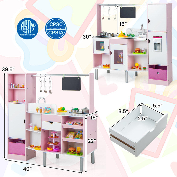 2-in-1 Double-sided Kids Kitchen and Market with Realistic Light and Sound