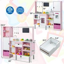 Load image into Gallery viewer, 2-in-1 Double-sided Kids Kitchen and Market with Realistic Light and Sound