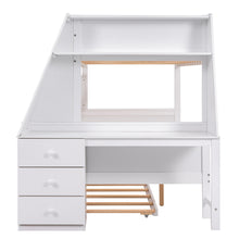 Load image into Gallery viewer, Twin over Full Bunk Bed with Trundle and Built-in Desk, Three Storage Drawers and Shelf,White