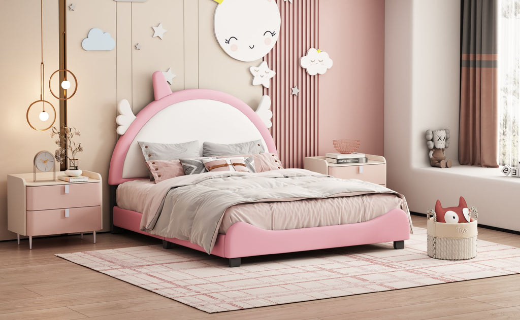 Cute Full size Upholstered Bed With Unicorn Shape Headboard